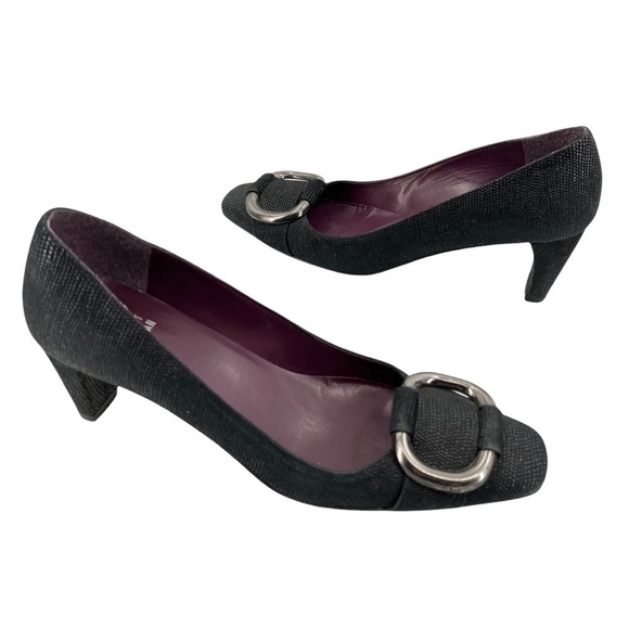 STUART WEITZMAN Black Textured Buckle Detail Heels Size 7.5 - Picture 1 of 7